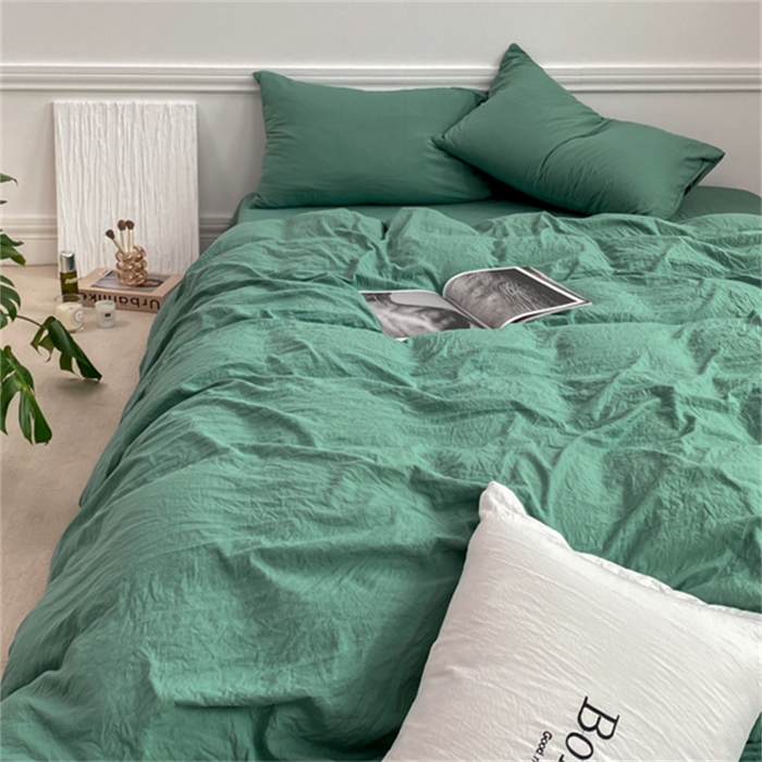 91家纺网 家纺一手货源 找家纺 雨帆家纺 2023新款ins风超柔水洗棉四件套 ins湖水绿