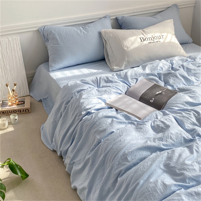 91家纺网 家纺一手货源 找家纺 雨帆家纺 2023新款ins风超柔水洗棉四件套 ins蓝精灵