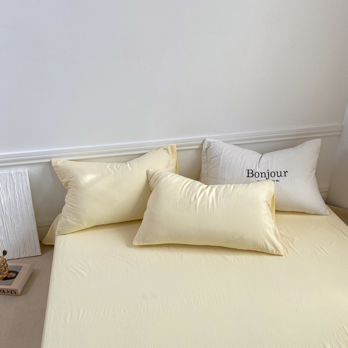 91家纺网 家纺一手货源 找家纺 雨帆家纺 2023新款ins风超柔水洗棉四件套 ins芝士白