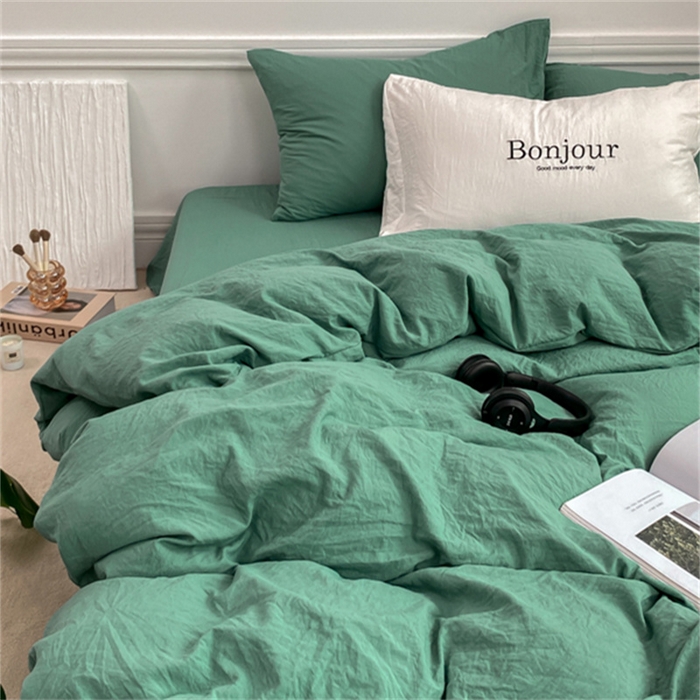 91家纺网 家纺一手货源 找家纺 雨帆家纺 2023新款ins风超柔水洗棉四件套 ins湖水绿