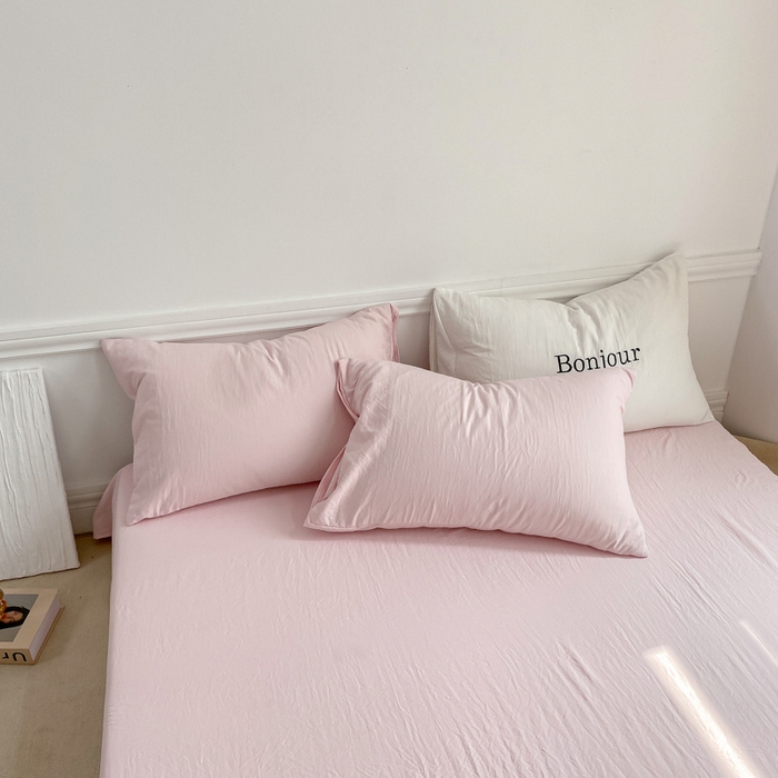 91家纺网 家纺一手货源 找家纺 雨帆家纺 2023新款ins风超柔水洗棉四件套 ins甜心粉