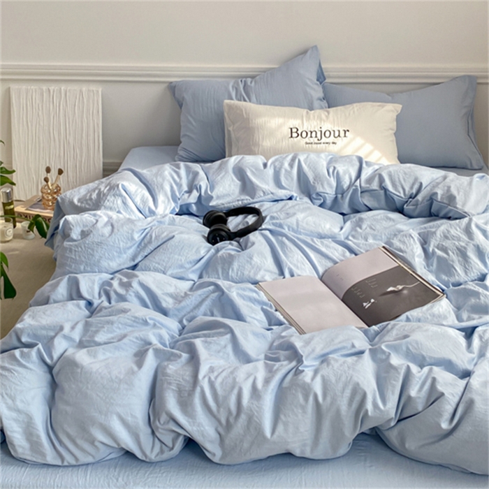 91家纺网 家纺一手货源 找家纺 雨帆家纺 2023新款ins风超柔水洗棉四件套 ins蓝精灵