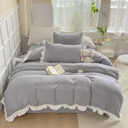 91家纺网 家纺一手货源 找家纺 （总）雨帆家纺 2023新款韩版公主风超柔水洗棉花边四件套