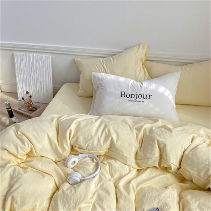 91家纺网 家纺一手货源 找家纺 雨帆家纺 2023新款ins风超柔水洗棉四件套 ins芝士白