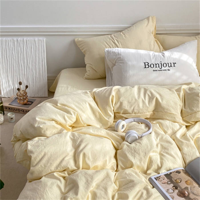 91家纺网 家纺一手货源 找家纺 雨帆家纺 2023新款ins风超柔水洗棉四件套 ins芝士白