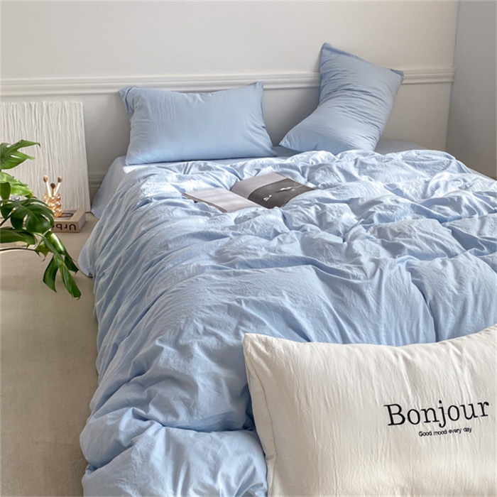 91家纺网 家纺一手货源 找家纺 雨帆家纺 2023新款ins风超柔水洗棉四件套 ins蓝精灵