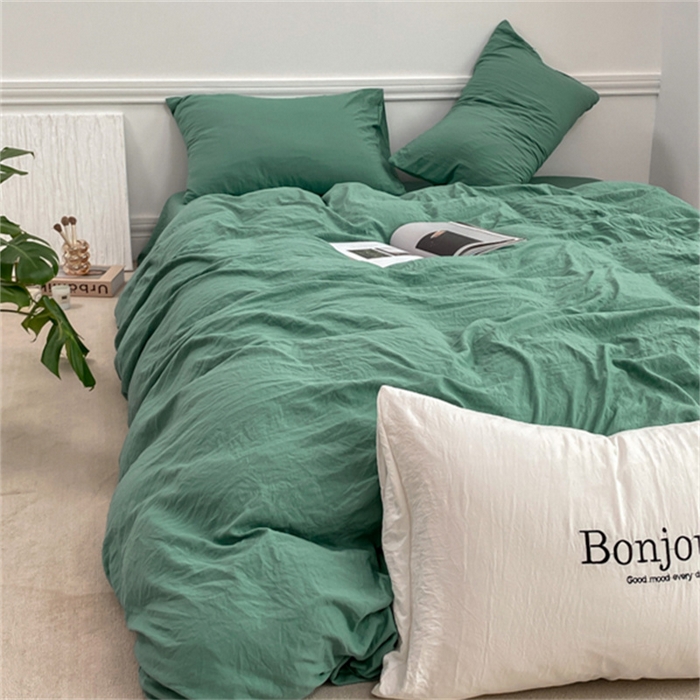91家纺网 家纺一手货源 找家纺 雨帆家纺 2023新款ins风超柔水洗棉四件套 ins湖水绿
