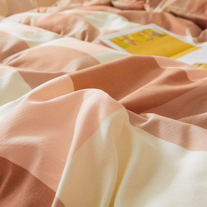 91家纺网 家纺一手货源 找家纺 邵依 2025新款水洗棉磨毛非全棉纯棉纯色素色四件套 橙大格