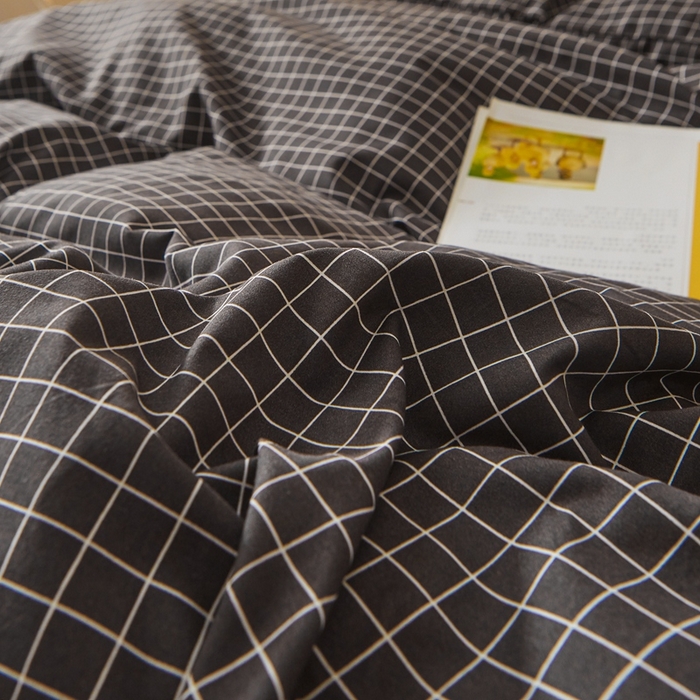 91家纺网 家纺一手货源 找家纺 邵依 2025新款水洗棉磨毛非全棉纯棉纯色素色四件套 黑小格