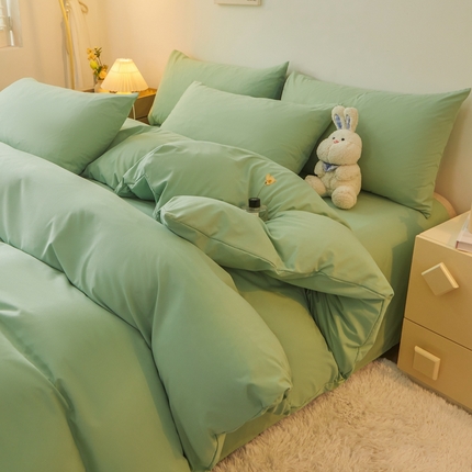 邵依 2025新款水洗棉磨毛非全棉纯棉纯色素色四件套 浅青色