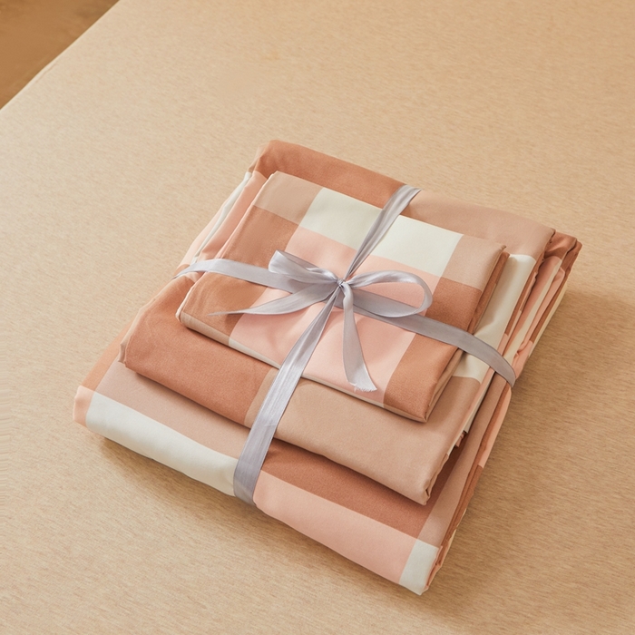 91家纺网 家纺一手货源 找家纺 邵依 2025新款水洗棉磨毛非全棉纯棉纯色素色四件套 橙大格