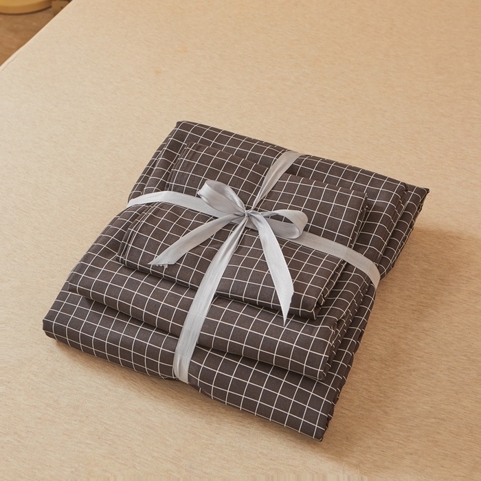 91家纺网 家纺一手货源 找家纺 邵依 2025新款水洗棉磨毛非全棉纯棉纯色素色四件套 黑小格