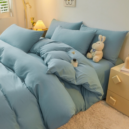 邵依 2025新款水洗棉磨毛非全棉纯棉纯色素色四件套 浅湖蓝