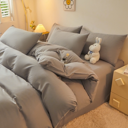 邵依 2025新款水洗棉磨毛非全棉纯棉纯色素色四件套 浅灰色