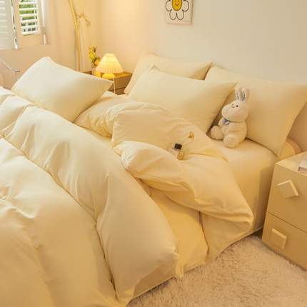 邵依 2025新款水洗棉磨毛非全棉纯棉纯色素色四件套 米黄色