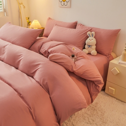 91家纺网 家纺一手货源 找家纺 （总）邵依 2025新款直播水洗棉磨毛非全棉纯棉纯色素色四件套