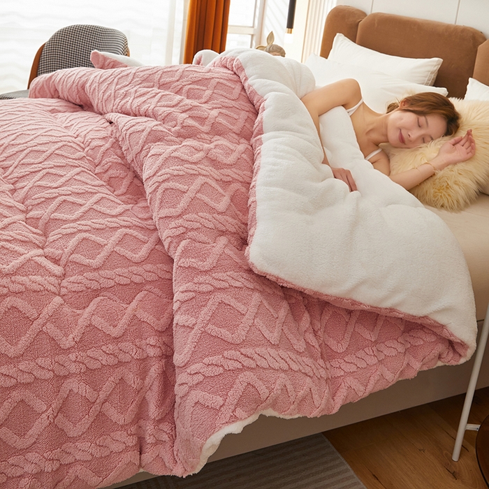 91家纺网 家纺一手货源 找家纺 牛魔王 2023新款加厚塔芙绒冬被牛奶绒羊羔绒被子北极绒被芯 浅粉色