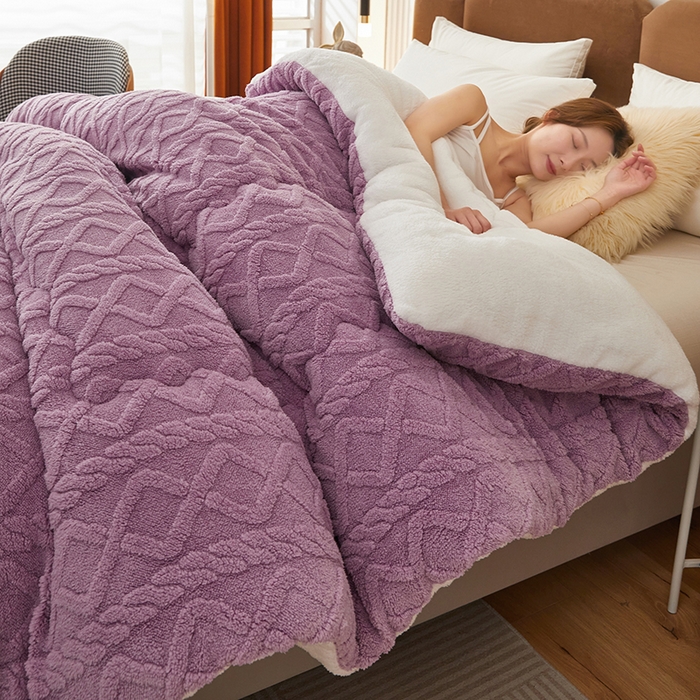 91家纺网 家纺一手货源 找家纺 牛魔王 2023新款加厚塔芙绒冬被牛奶绒羊羔绒被子北极绒被芯 香芋紫