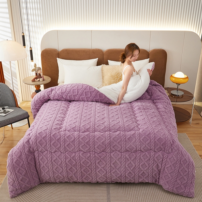 91家纺网 家纺一手货源 找家纺 牛魔王 2023新款加厚塔芙绒冬被牛奶绒羊羔绒被子北极绒被芯 香芋紫