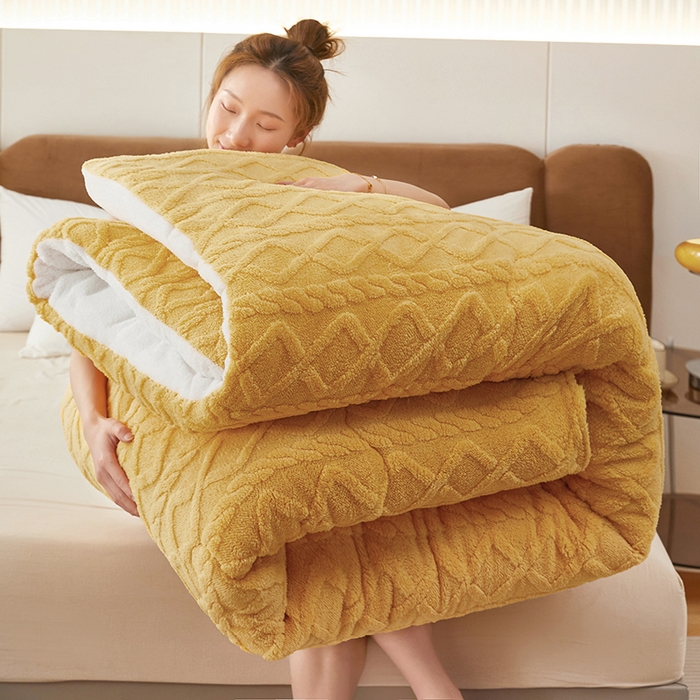 91家纺网 家纺一手货源 找家纺 牛魔王 2023新款加厚塔芙绒冬被牛奶绒羊羔绒被子北极绒被芯 柠檬黄