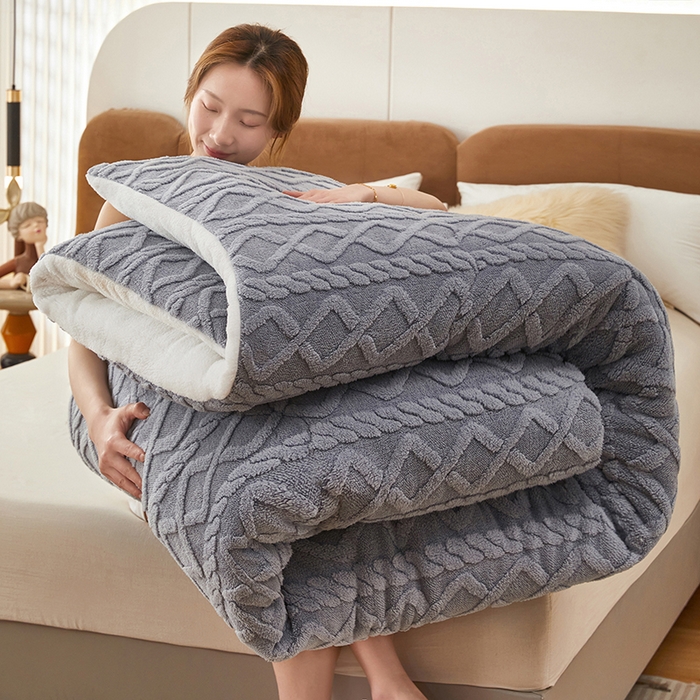 91家纺网 家纺一手货源 找家纺 牛魔王 2023新款加厚塔芙绒冬被牛奶绒羊羔绒被子北极绒被芯 典雅灰