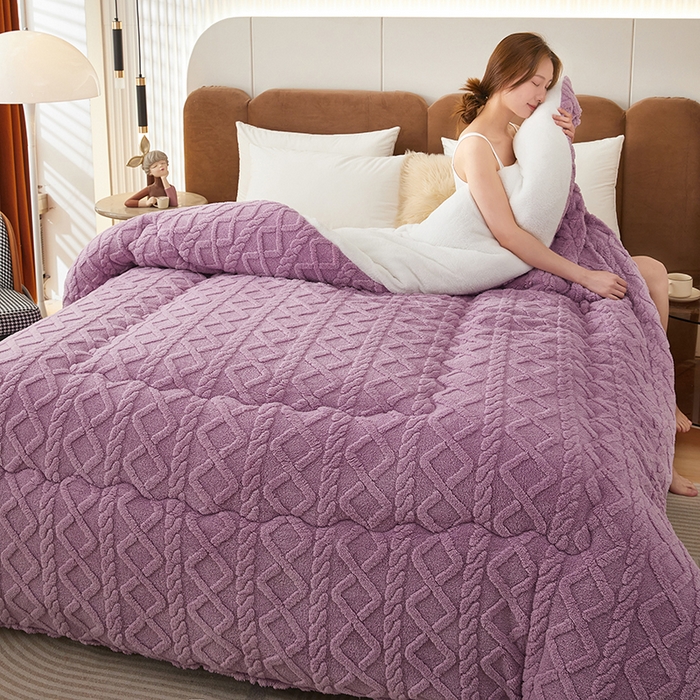 91家纺网 家纺一手货源 找家纺 牛魔王 2023新款加厚塔芙绒冬被牛奶绒羊羔绒被子北极绒被芯 香芋紫