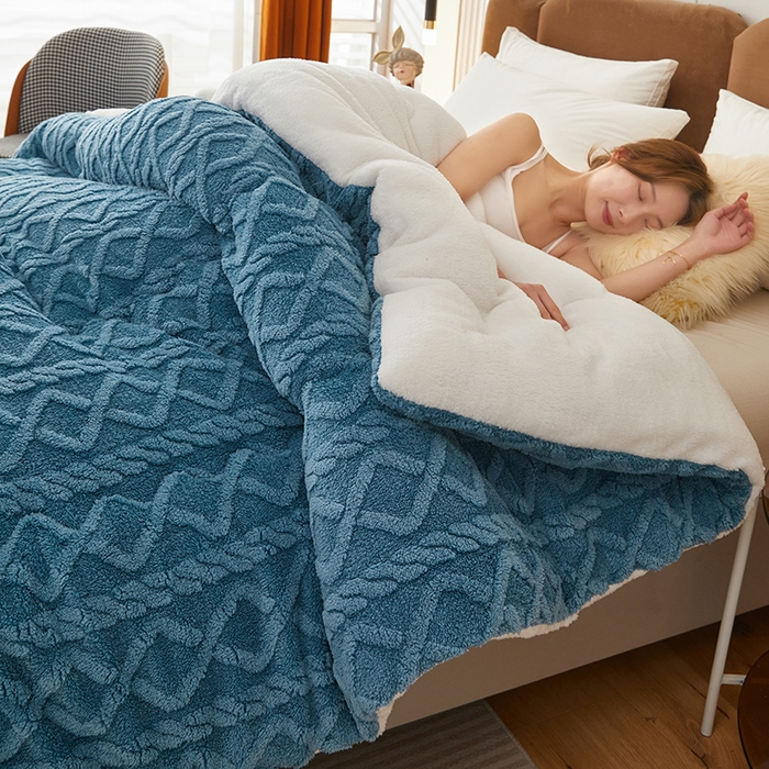 91家纺网 家纺一手货源 找家纺 牛魔王 2023新款加厚塔芙绒冬被牛奶绒羊羔绒被子北极绒被芯 宝石蓝