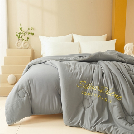 91家纺网 家纺一手货源 找家纺 兄弟坊 2025秋冬新款立体刺绣原棉大豆纤维春秋被冬被 星辰灰