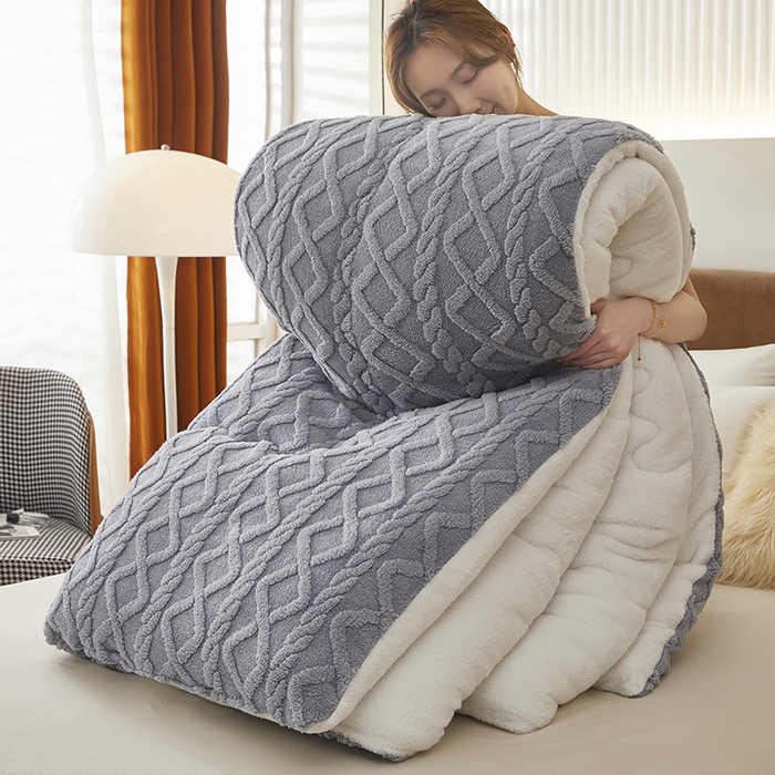 91家纺网 家纺一手货源 找家纺 牛魔王 2023新款加厚塔芙绒冬被牛奶绒羊羔绒被子北极绒被芯 典雅灰