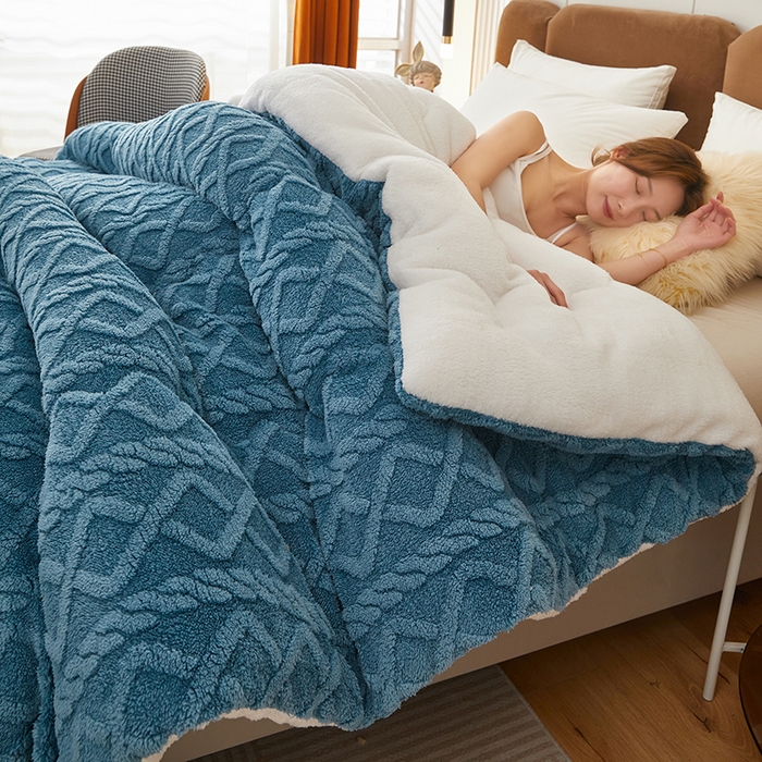 91家纺网 家纺一手货源 找家纺 牛魔王 2023新款加厚塔芙绒冬被牛奶绒羊羔绒被子北极绒被芯 宝石蓝