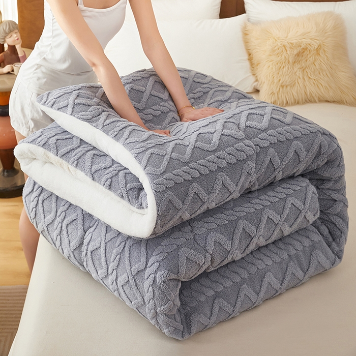 91家纺网 家纺一手货源 找家纺 牛魔王 2023新款加厚塔芙绒冬被牛奶绒羊羔绒被子北极绒被芯 典雅灰