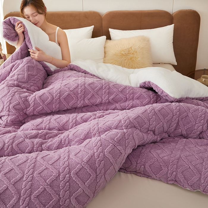 91家纺网 家纺一手货源 找家纺 牛魔王 2023新款加厚塔芙绒冬被牛奶绒羊羔绒被子北极绒被芯 香芋紫