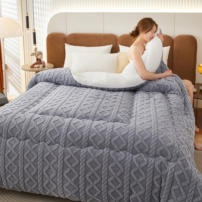 91家纺网 家纺一手货源 找家纺 牛魔王 2023新款加厚塔芙绒冬被牛奶绒羊羔绒被子北极绒被芯 典雅灰