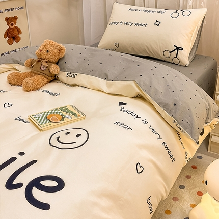 91家纺网 家纺一手货源 找家纺 总 2023夏秋季卡通小清新13372全棉AB版学生三件套学生季上下铺