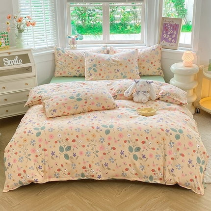 91家纺网 家纺一手货源 找家纺 妖妖家纺 2023秋冬新品温暖冬季生姜暖绒四件套 心动花园