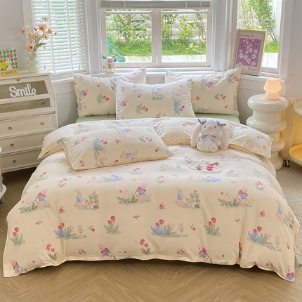 91家纺网 家纺一手货源 找家纺 妖妖家纺 2023秋冬新品温暖冬季生姜暖绒四件套 小兔后花园