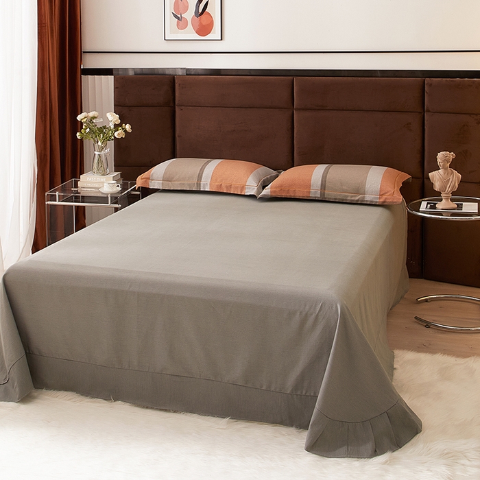 91家纺网 家纺一手货源 找家纺 启航家居 2025直播热款全棉精梳磨毛印花四件套-小资格调系列 灰色情调桔