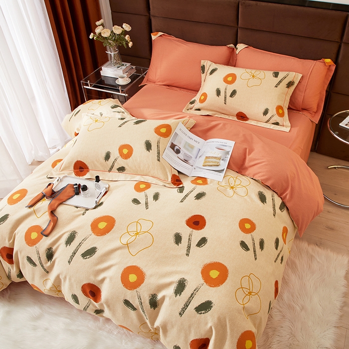 91家纺网 家纺一手货源 找家纺 启航家居 2025直播热款全棉精梳磨毛印花四件套-小资格调系列 花音