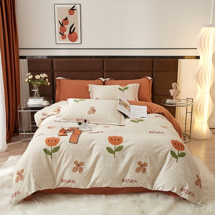 91家纺网 家纺一手货源 找家纺 （总）启航家居 2025直播热款全棉精梳磨毛印花四件套-小资格调系列