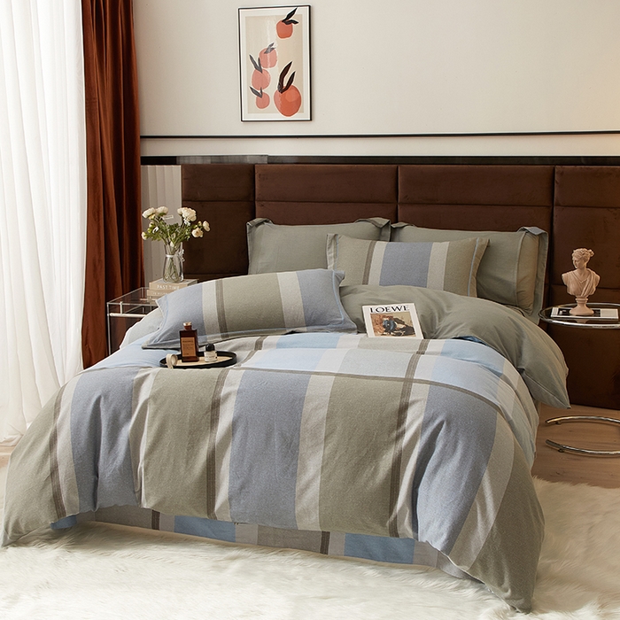 91家纺网 家纺一手货源 找家纺 启航家居 2025直播热款全棉精梳磨毛印花四件套-小资格调系列 灰色情调兰