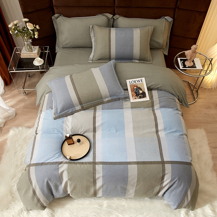 91家纺网 家纺一手货源 找家纺 启航家居 2025直播热款全棉精梳磨毛印花四件套-小资格调系列 灰色情调兰