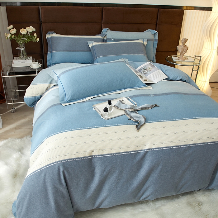 91家纺网 家纺一手货源 找家纺 启航家居 2025直播热款全棉精梳磨毛印花四件套-小资格调系列 卡诺奇兰