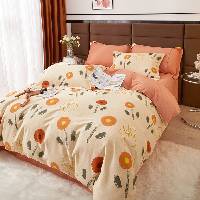 91家纺网 家纺一手货源 找家纺 启航家居 2025直播热款全棉精梳磨毛印花四件套-小资格调系列 花音