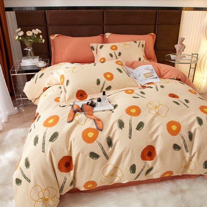 91家纺网 家纺一手货源 找家纺 启航家居 2025直播热款全棉精梳磨毛印花四件套-小资格调系列 花音