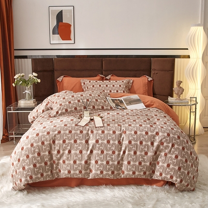启航家居 2025直播热款全棉精梳磨毛印花四件套-小资格调系列 拉斐尔红