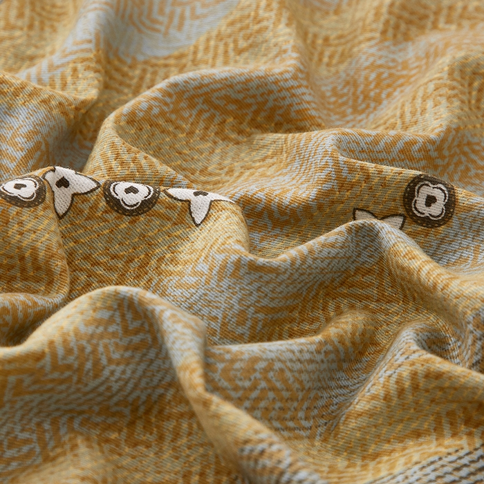 91家纺网 家纺一手货源 找家纺 启航家居 2025直播热款全棉精梳磨毛印花四件套-小资格调系列 华彩黄