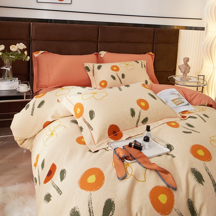 91家纺网 家纺一手货源 找家纺 启航家居 2025直播热款全棉精梳磨毛印花四件套-小资格调系列 花音