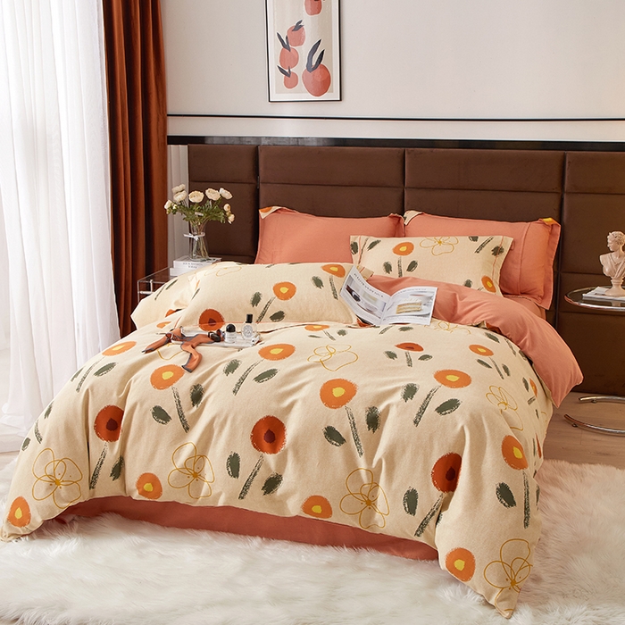 91家纺网 家纺一手货源 找家纺 启航家居 2025直播热款全棉精梳磨毛印花四件套-小资格调系列 花音