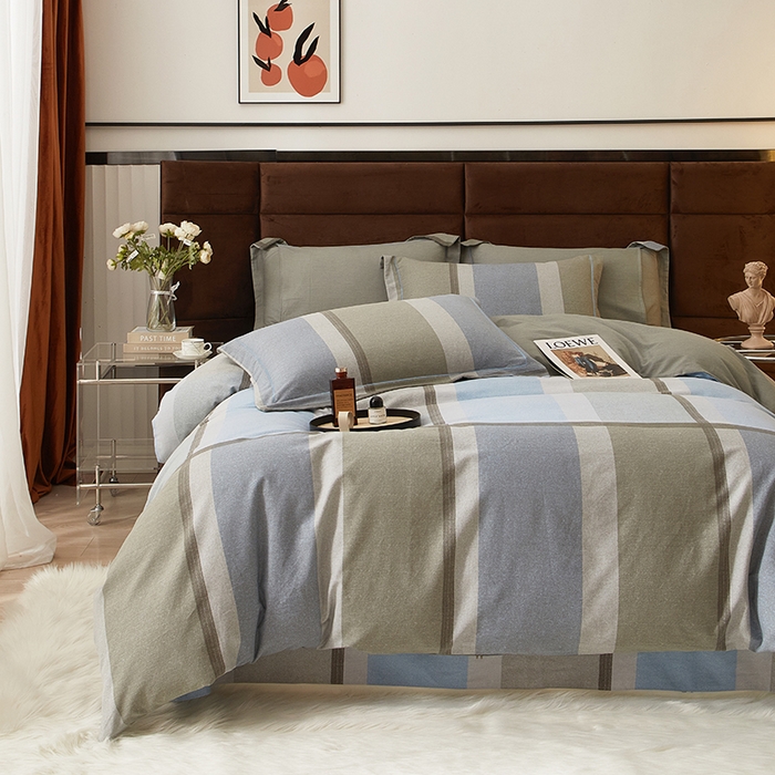 91家纺网 家纺一手货源 找家纺 启航家居 2025直播热款全棉精梳磨毛印花四件套-小资格调系列 灰色情调兰