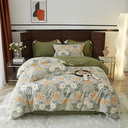启航家居 2025直播热款全棉精梳磨毛印花四件套-小资格调系列 水榭花都-绿
